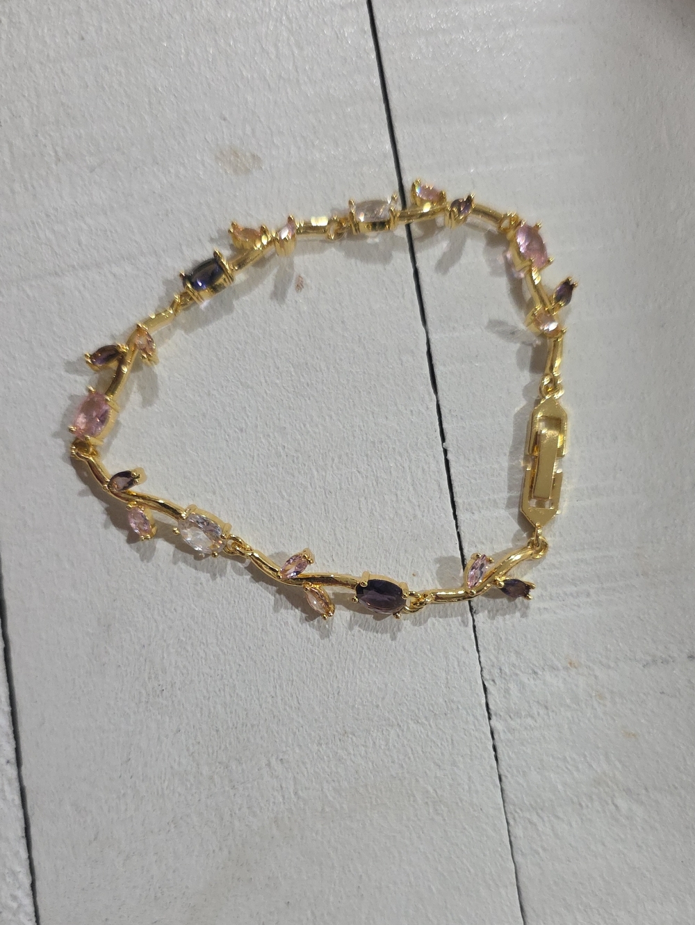 18k Gold-Plated Waterproof Bracelet with Pink and Purple Gem Accents